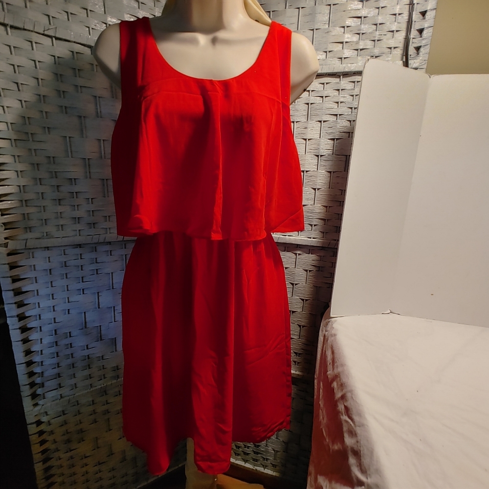 Ladies Red Dress Soprano Size M Elastic Waist Layered Top Fully Lined